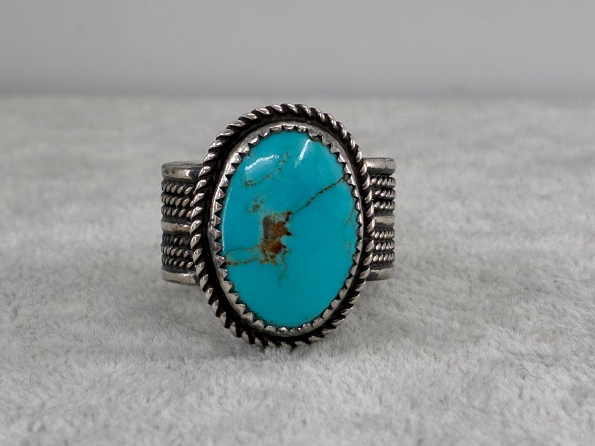Artisan Cable Banded Turquoise Ring - Size 10.5