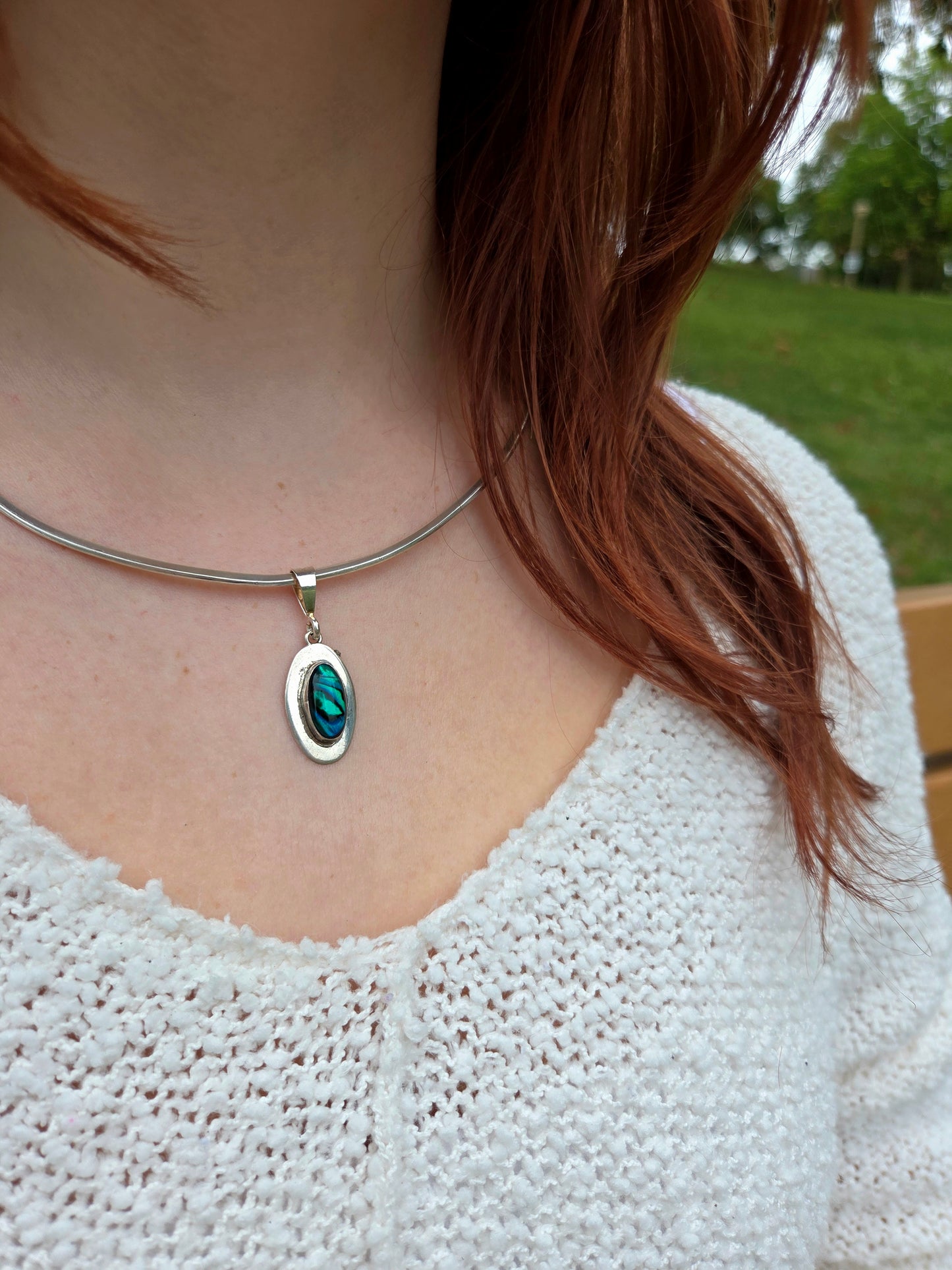Green Abalone Shell in Sterling Silver Necklace