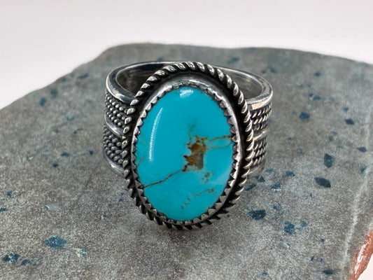 Artisan Cable Banded Turquoise Ring - Size 10.5