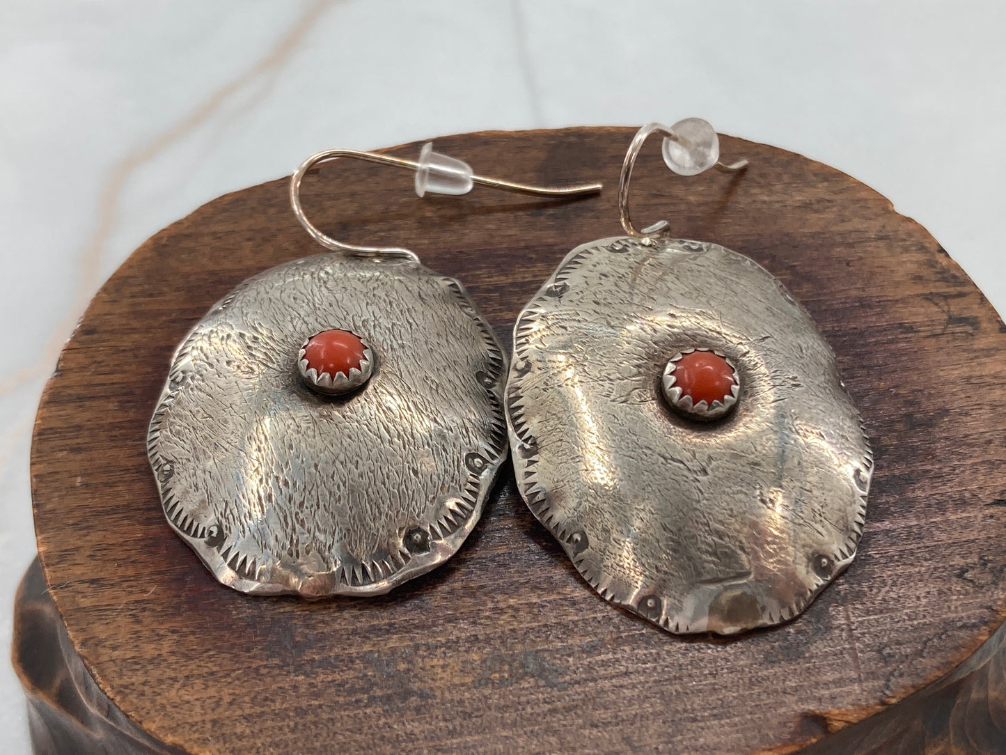 Red Coral Conch Belt Link Earrings