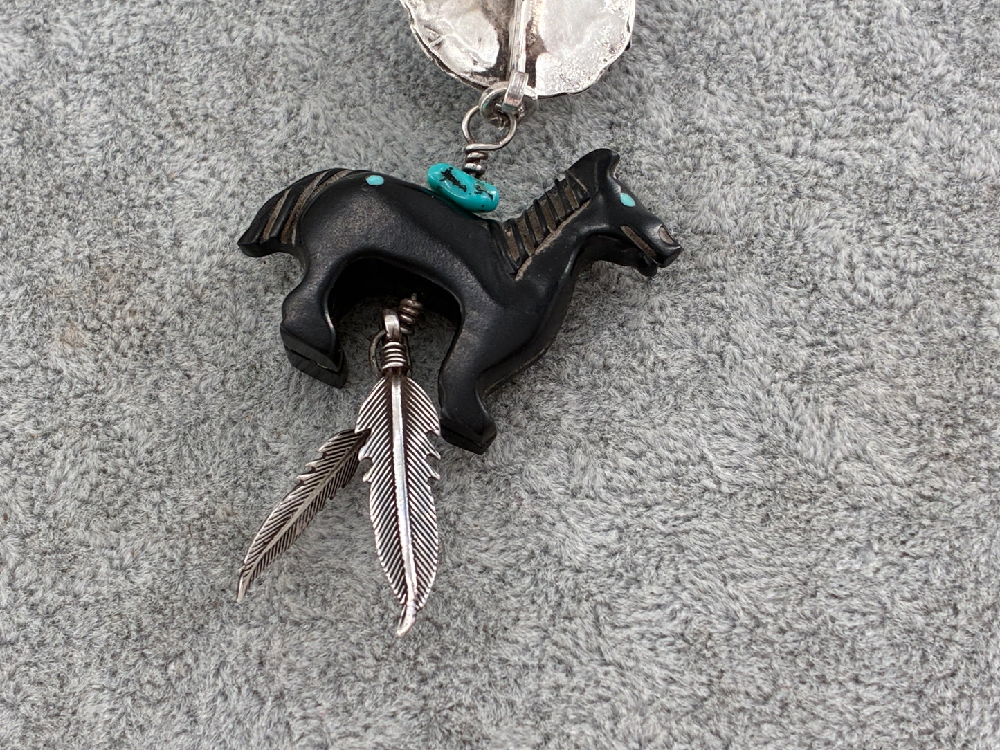 Turquoise and Black Jet Horse Necklace