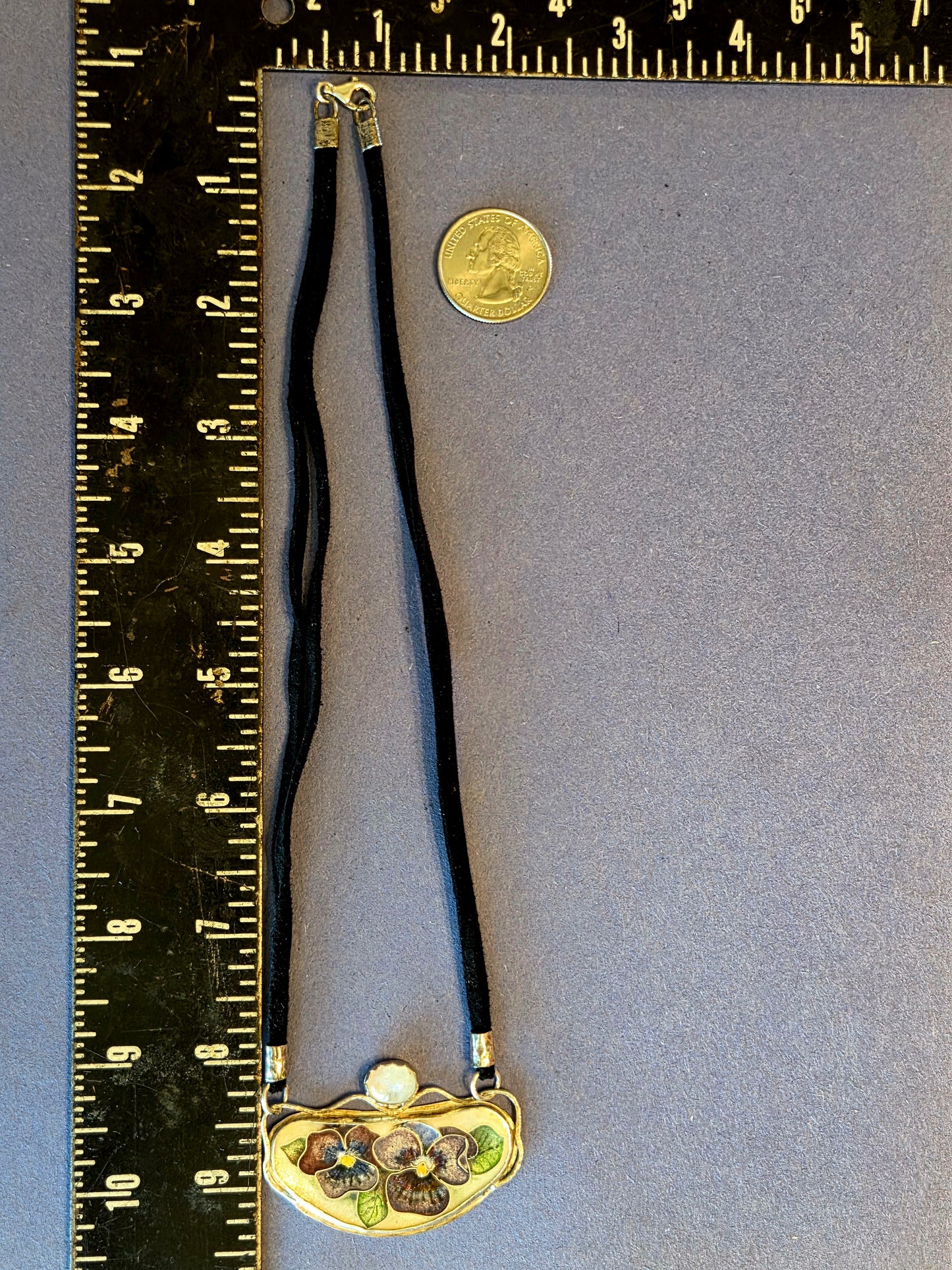 Purple Flower and Moonstone Leatherette Necklace
