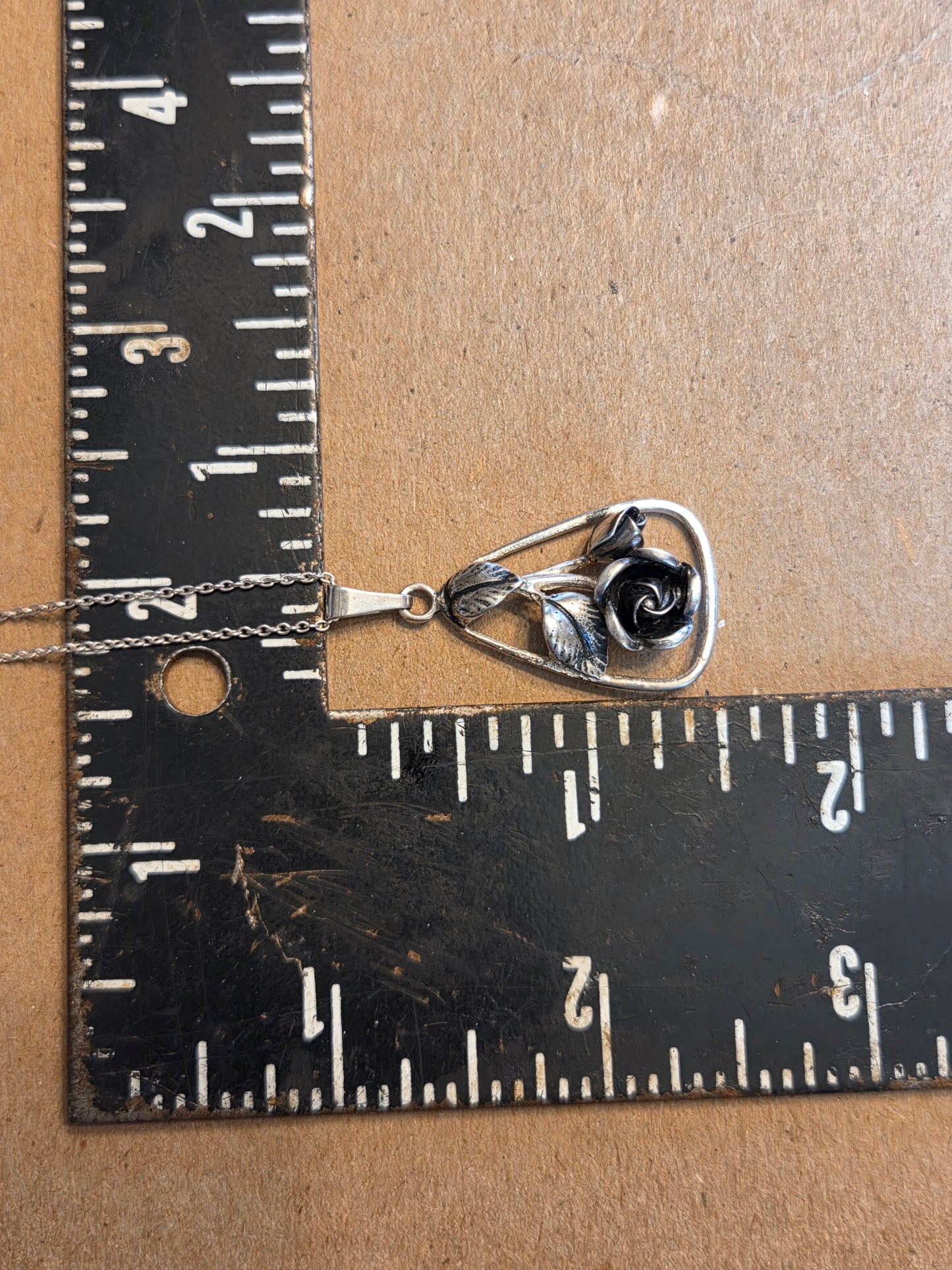 European Silver Rose Necklace
