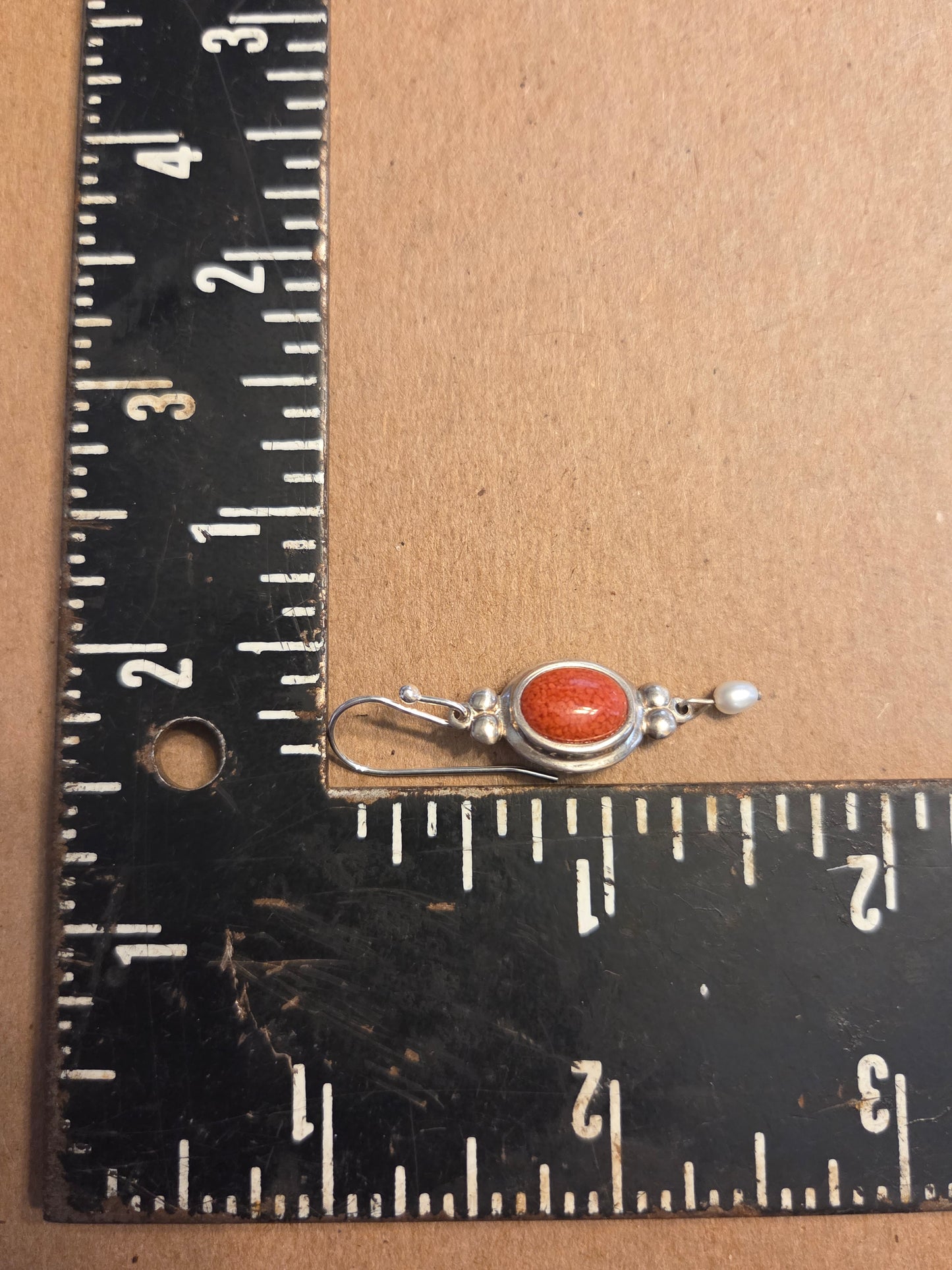 Red Coral and White Pearl Earrings