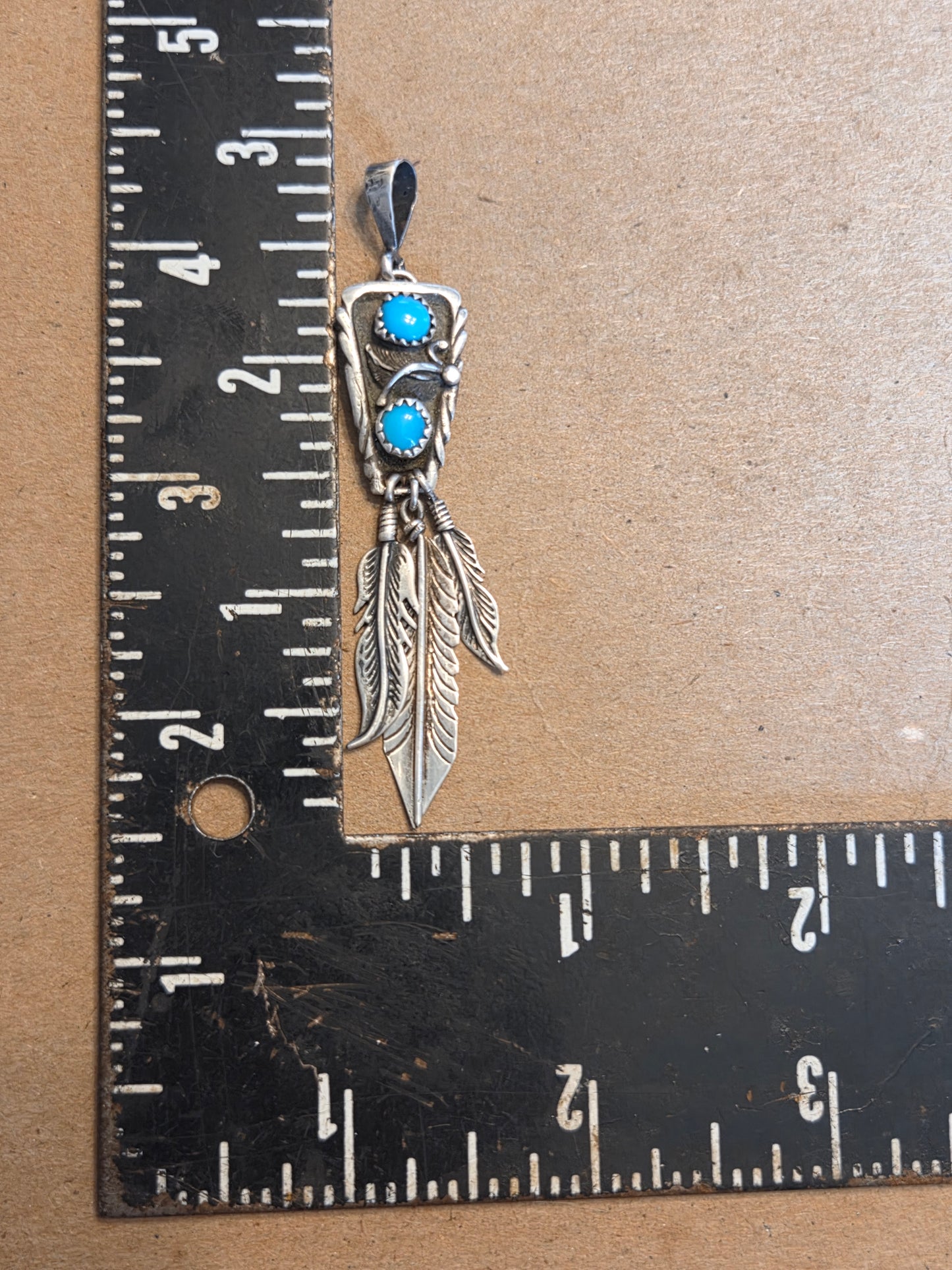 Sleeping Beauty Turquoise & Feathers Tab-to-Fab Pendant
