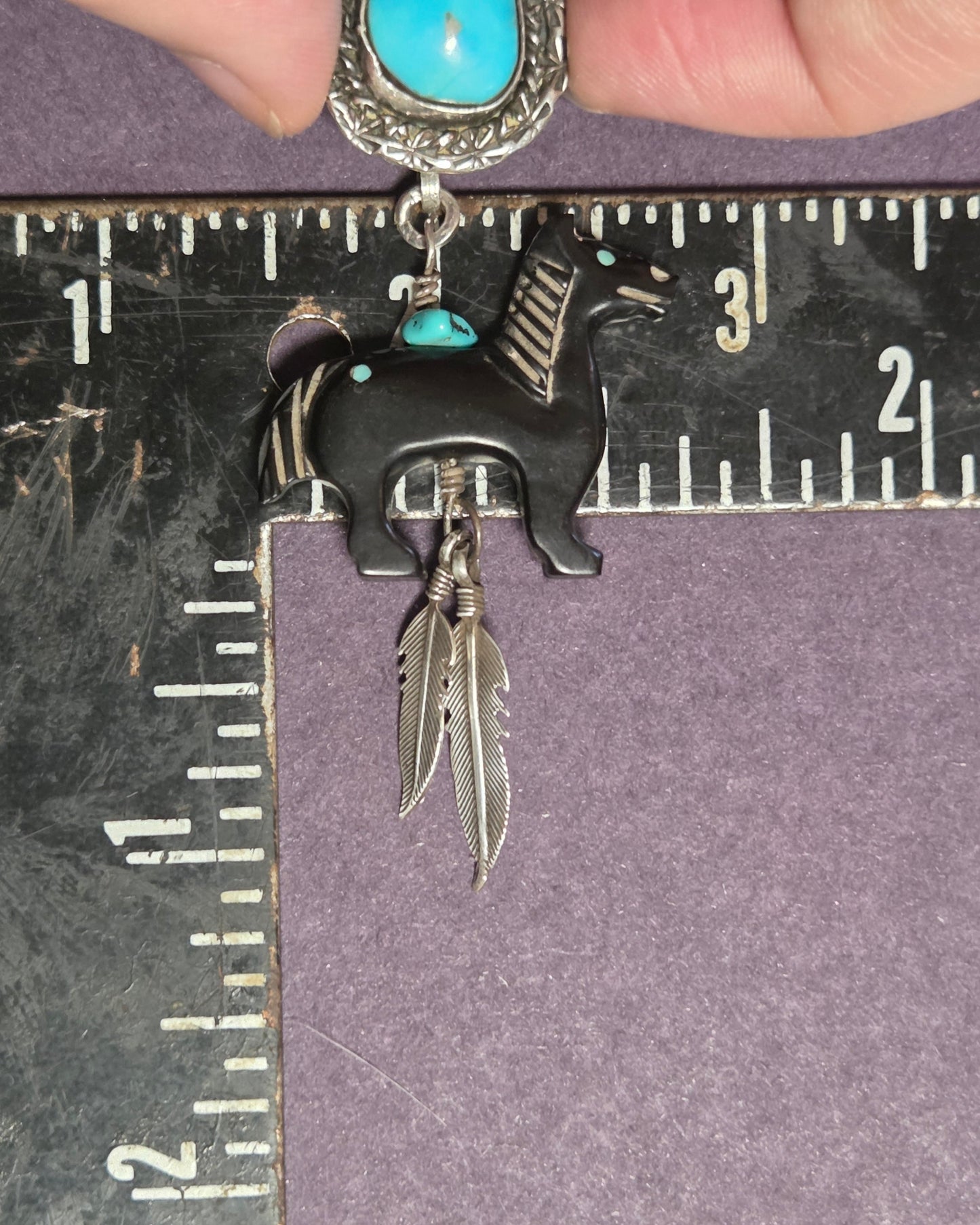 Turquoise and Black Jet Horse Necklace