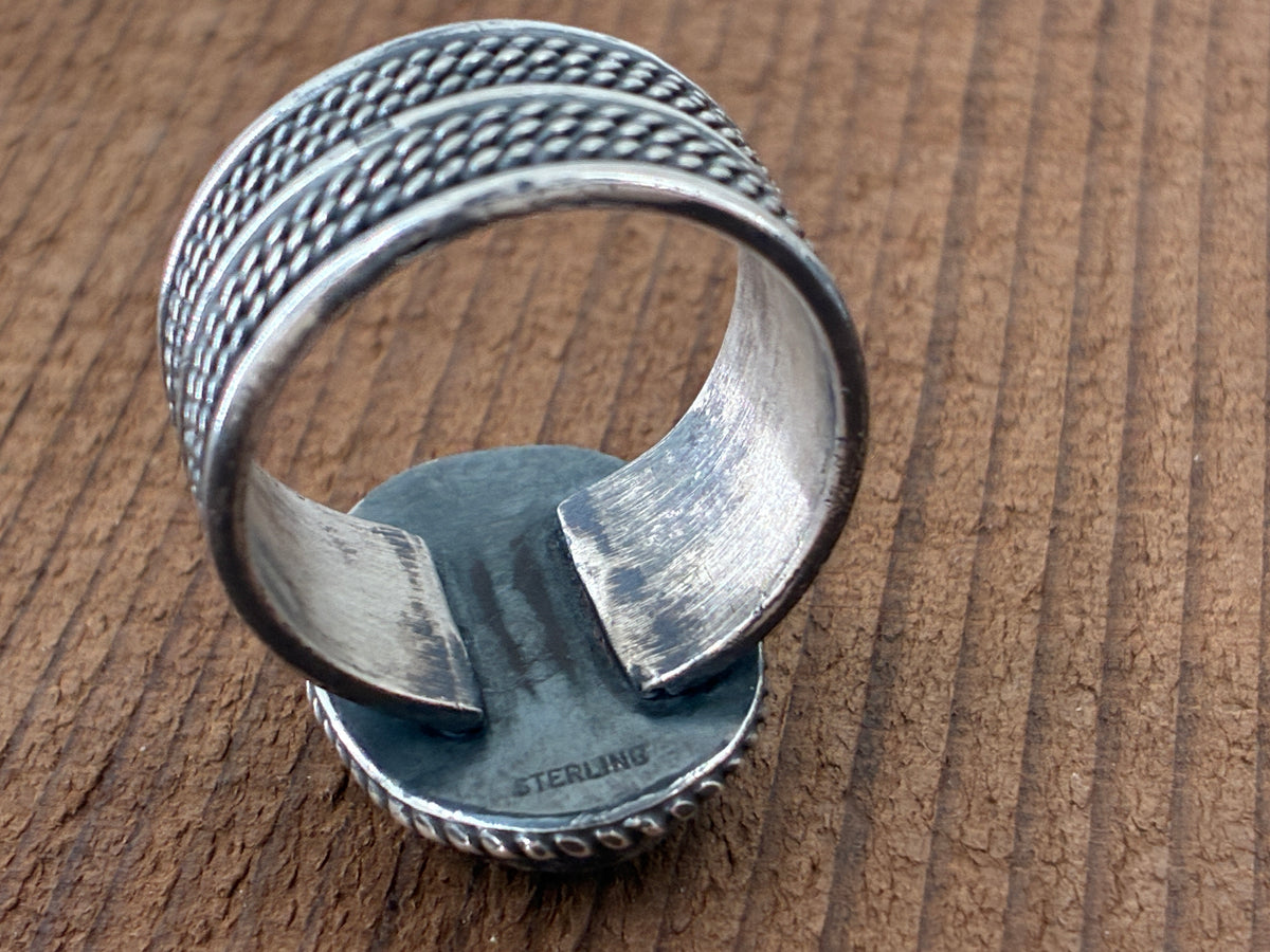 Artisan Cable Banded Turquoise Ring - Size 10.5