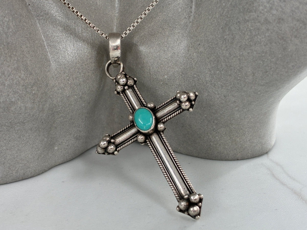 Turquoise in Sterling Silver Cross Necklace