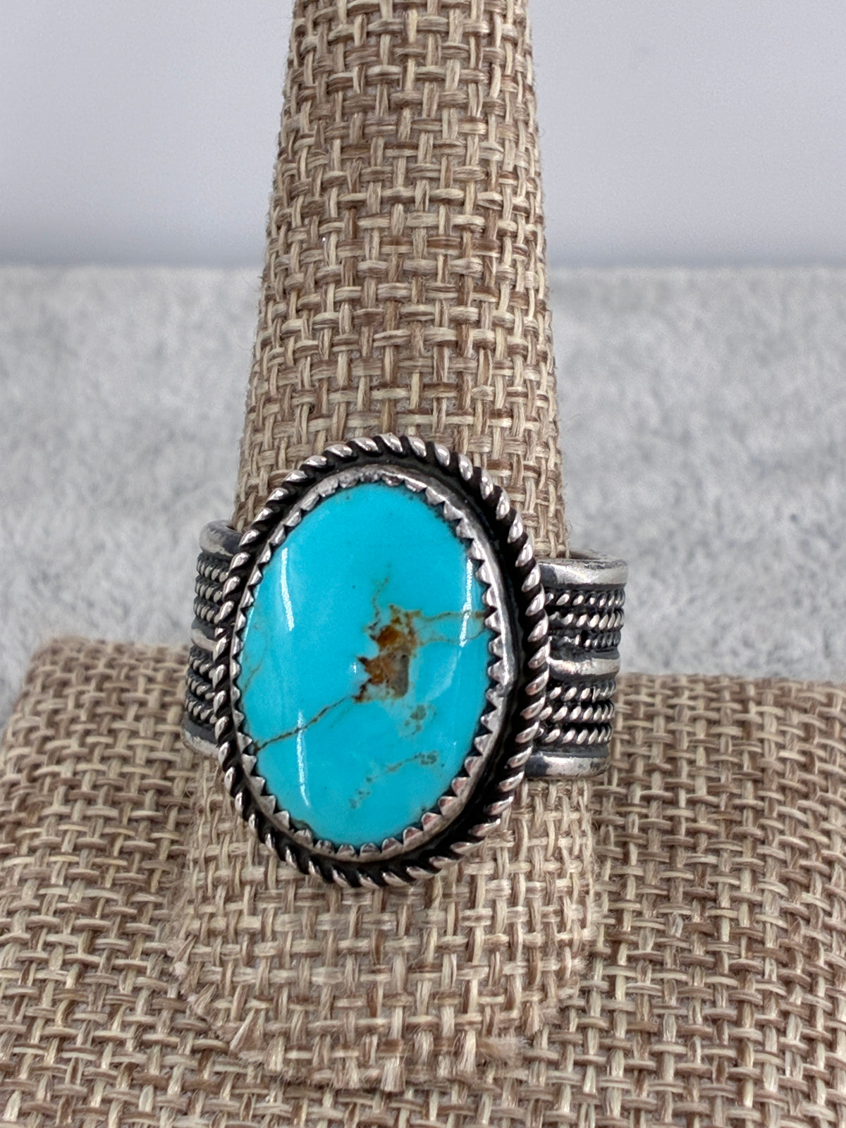 Artisan Cable Banded Turquoise Ring - Size 10.5