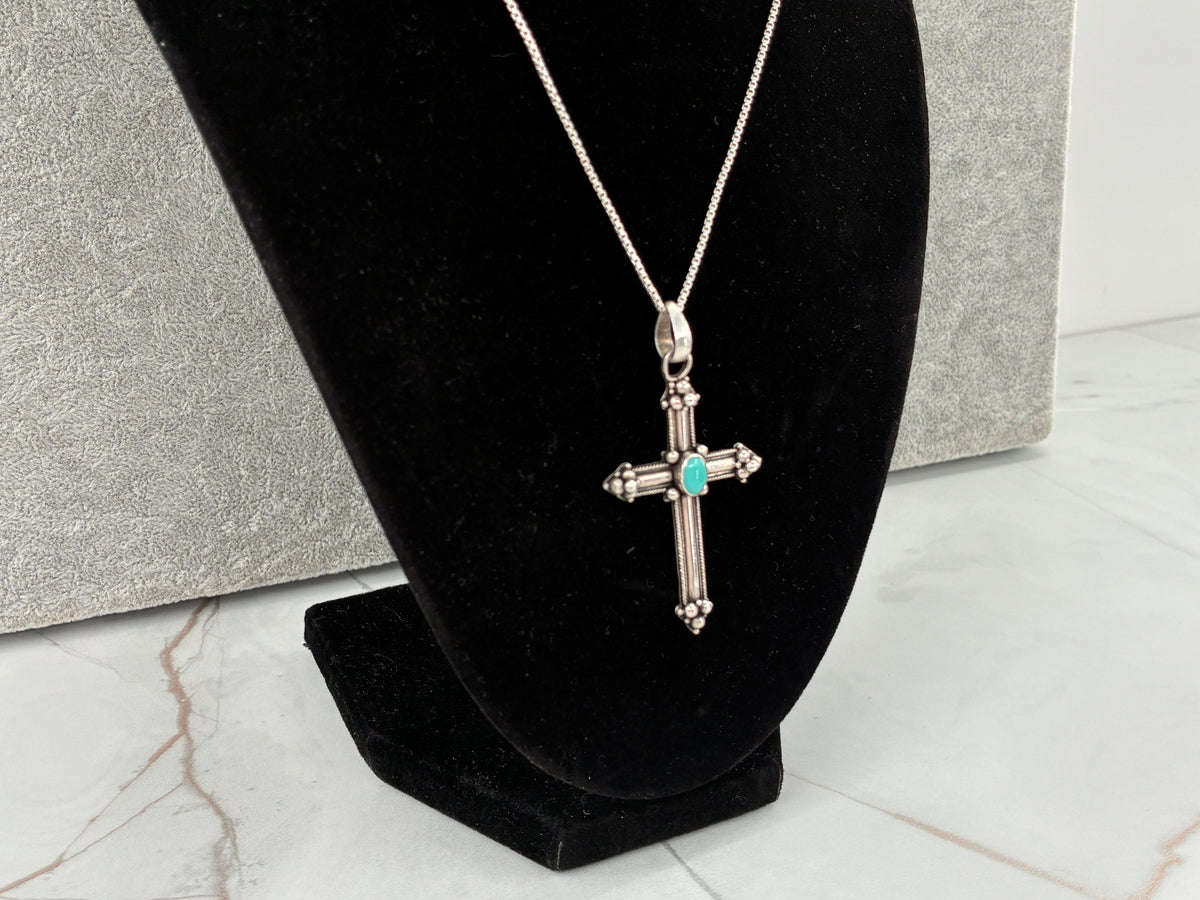 Turquoise in Sterling Silver Cross Necklace