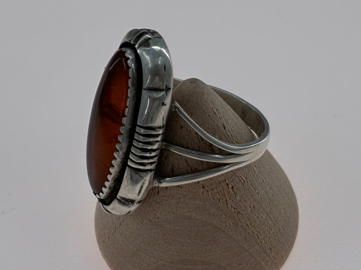 Rescued "L. Yazzie" Amber in Sterling Silver Ring - Size 7