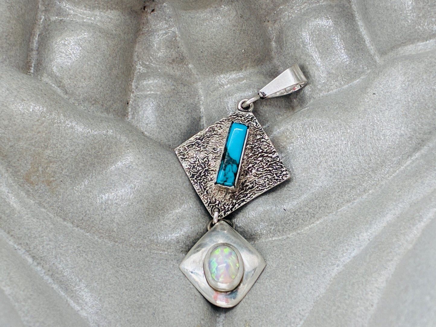 Turquoise & Opal in Sterling Silver "Reborn Tufa Cast" Pendant