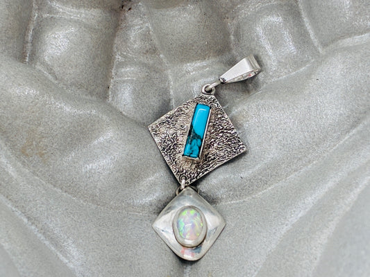 Turquoise & Opal in Sterling Silver "Reborn Tufa Cast" Pendant