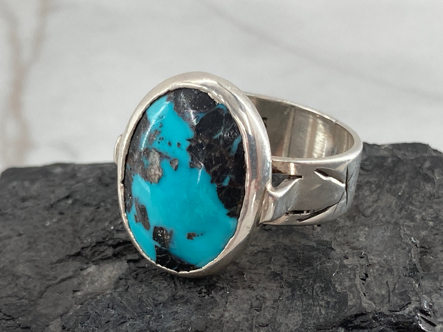 Persian Turquoise in European Silver Ring