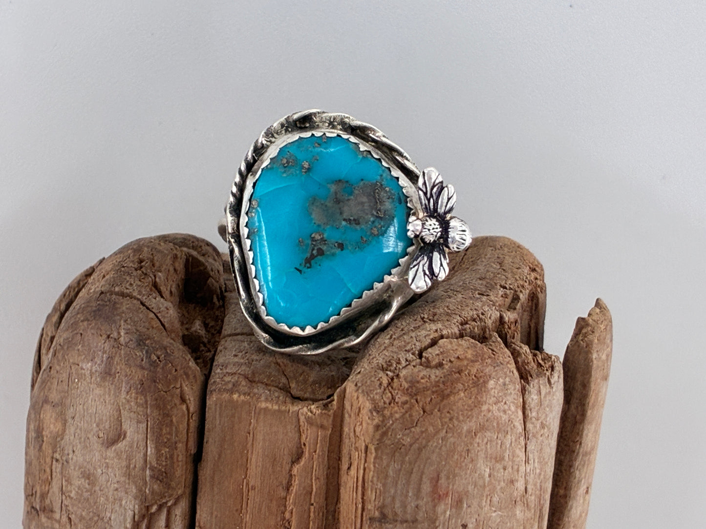 Bee and Turquoise Sterling Silver Ring - Size 7.75