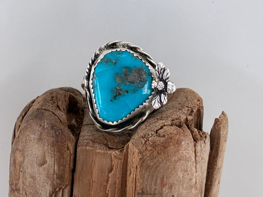 Bee and Turquoise Sterling Silver Ring - Size 7.75