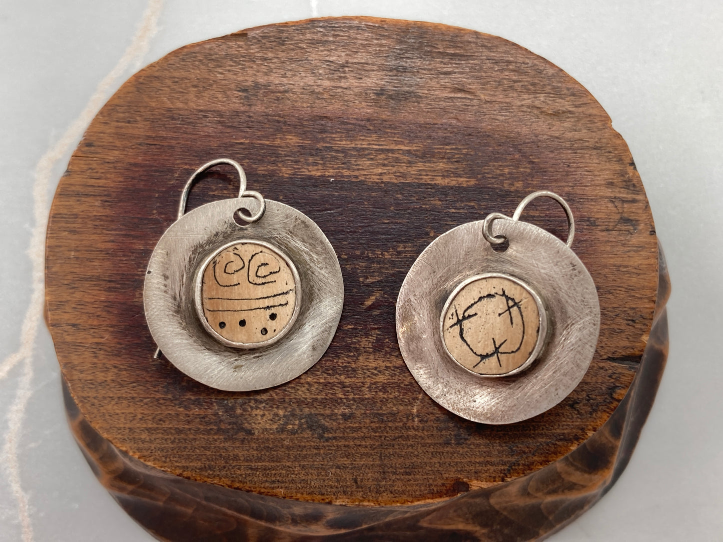 Etched Wood in Sterling Silver Earrings