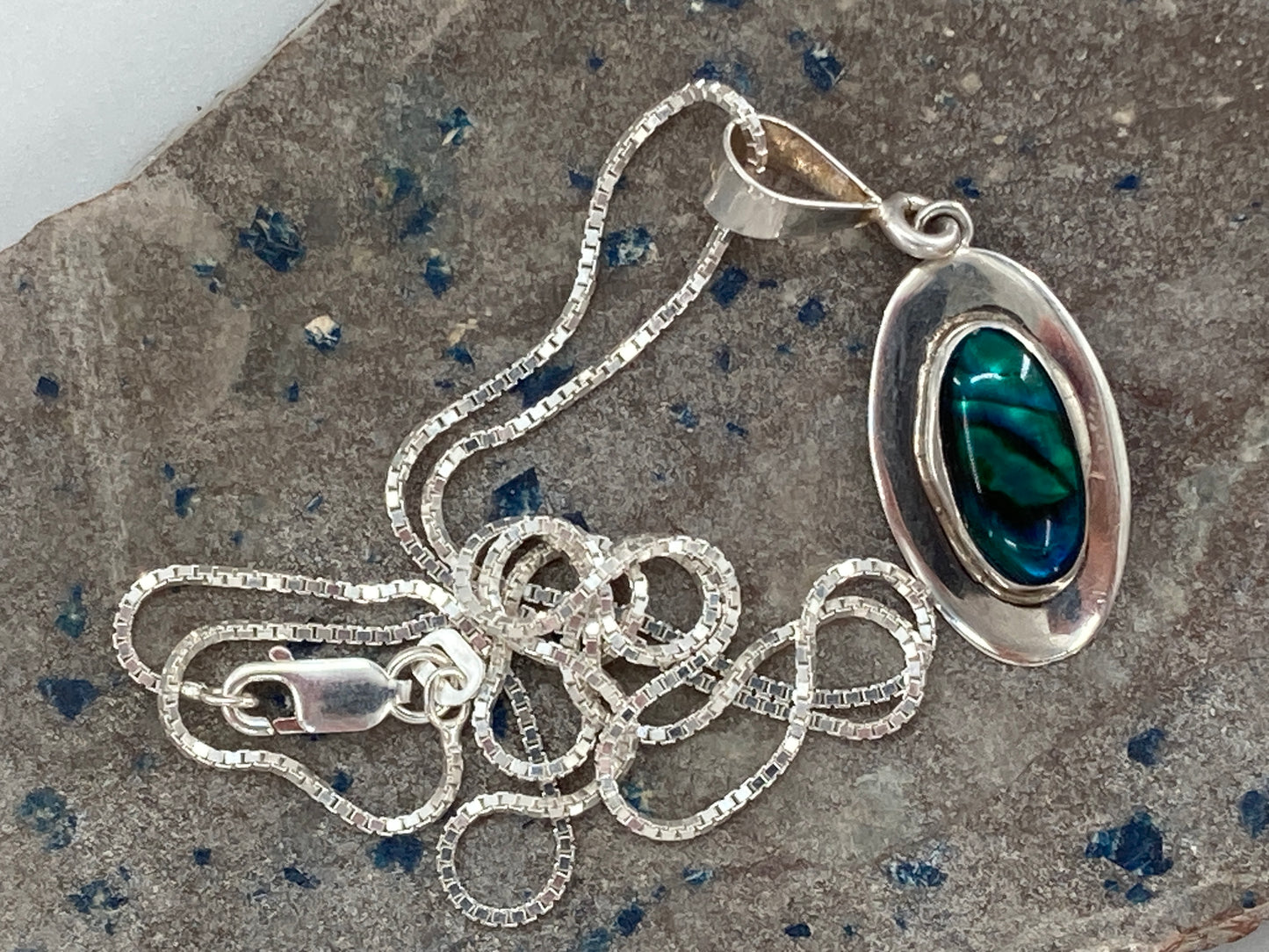 Green Abalone Shell in Sterling Silver Necklace