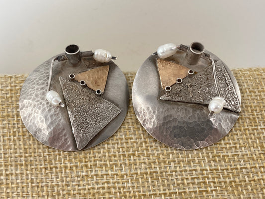 Rescued Artisan Geometric Pearl Earrings