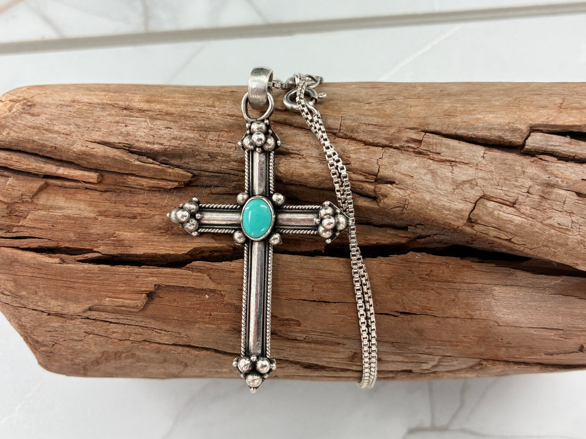 Turquoise in Sterling Silver Cross Necklace