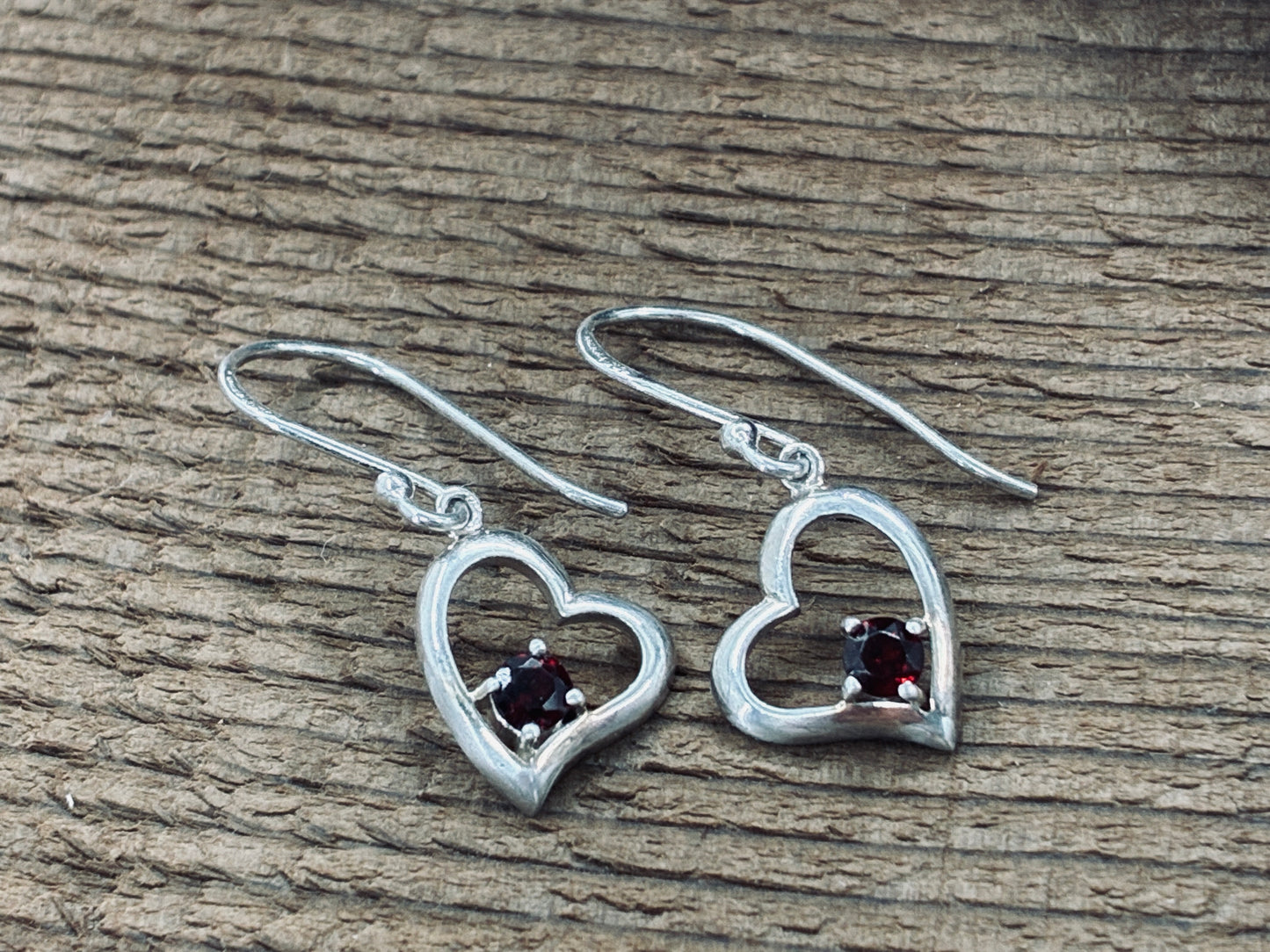 Garnet in Heart Dangle Earrings
