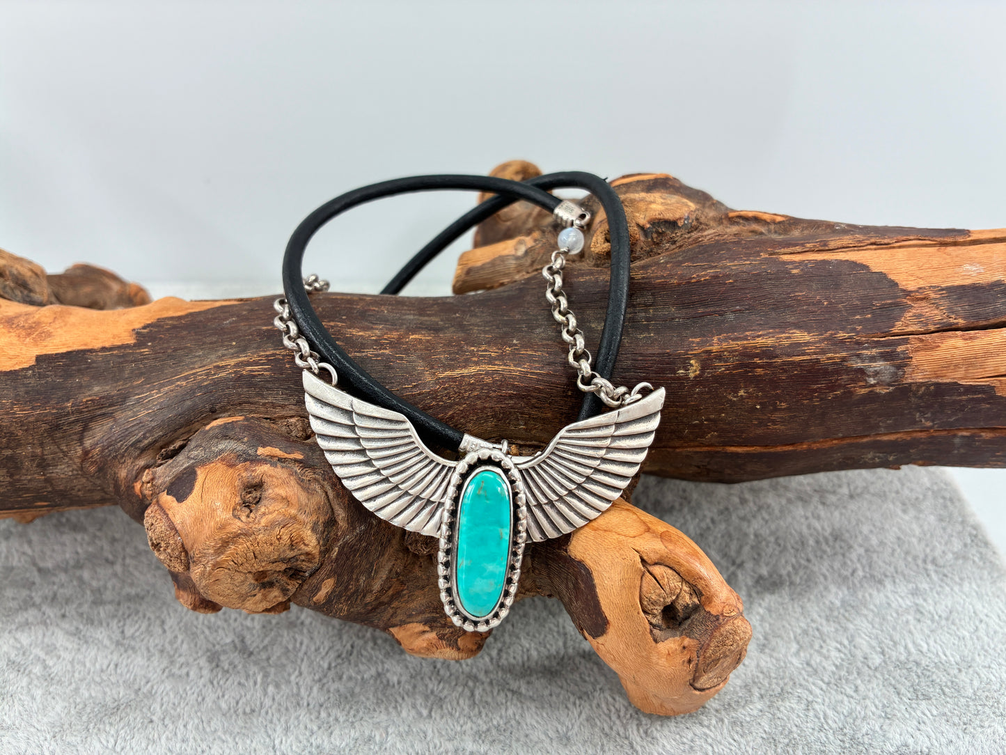 Turquoise and Wings - T. Skeets Sterling Silver Reborn Necklace