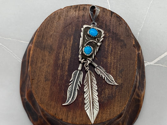 Sleeping Beauty Turquoise & Feathers Pendant