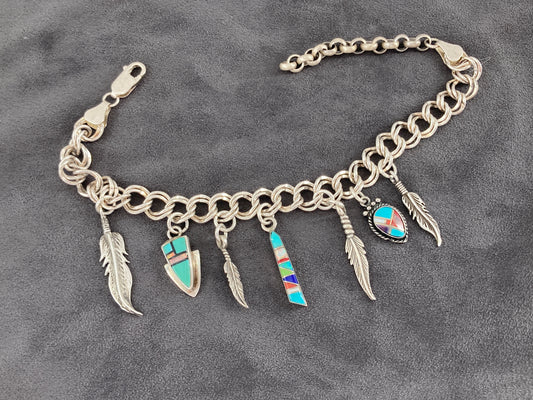 Feathers and Gems Charm Bracelet