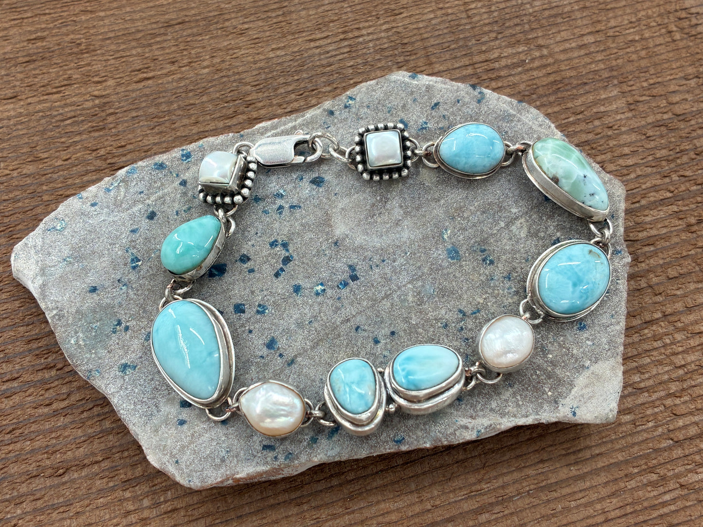 Larimar and Pearl Impossible Bracelet