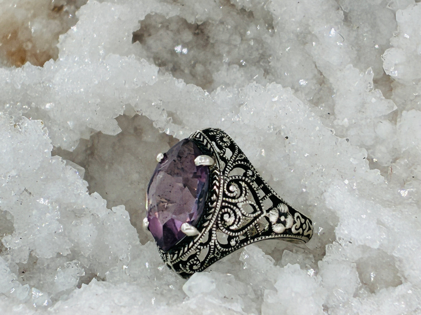 Rescued Amethyst in Sterling Silver Ring -Size 4.5