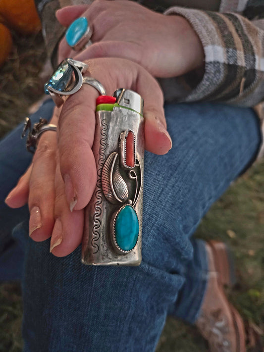 Coral & Turquoise Bic Lighter Case