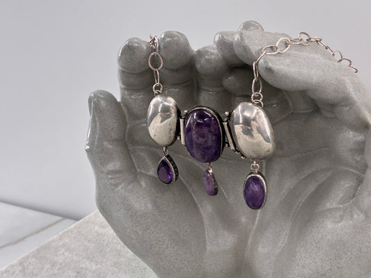 Amethyst Sterling Silver Statement Necklace - Fully Adjustable