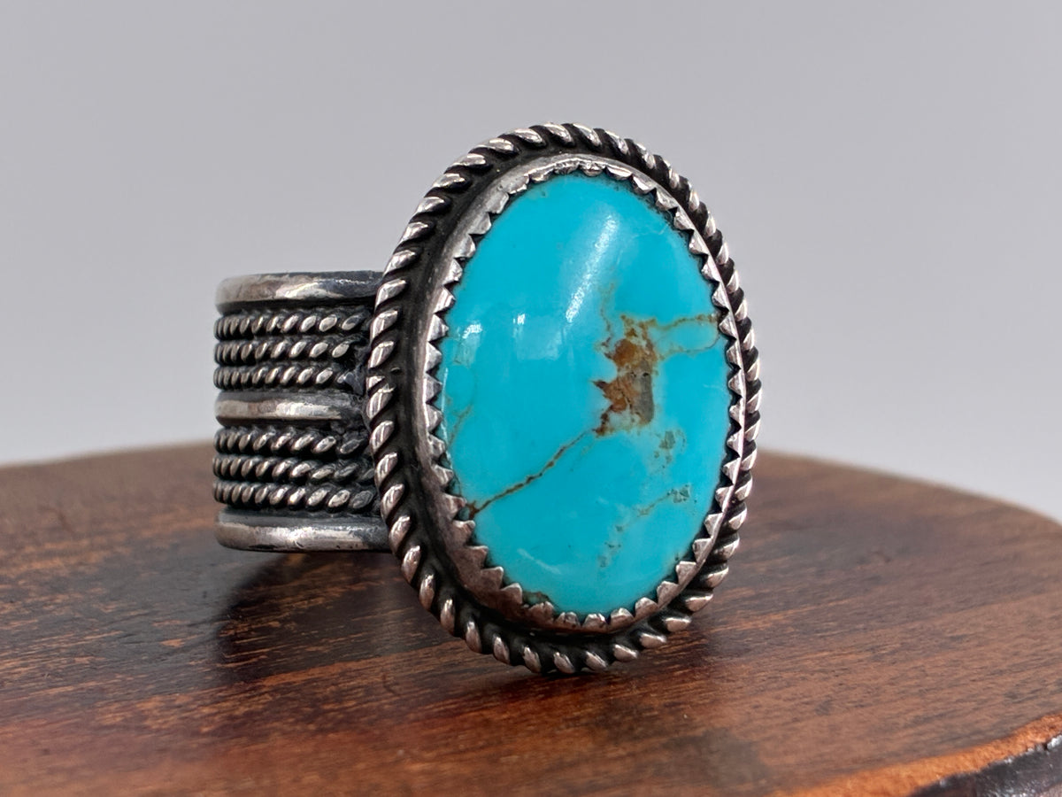 Artisan Cable Banded Turquoise Ring - Size 10.5