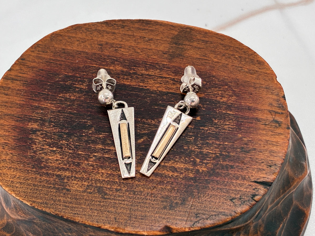 Rescued "M.M. Rogers" 14K Gold and Sterling Silver Post Earrings