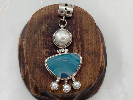Pearls and Opalized Agate Pendant