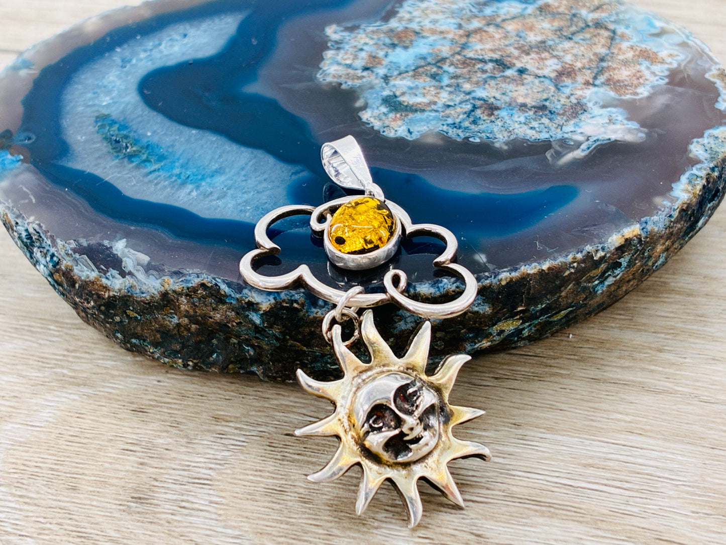 Amber Sun in Sterling Silver Pendant