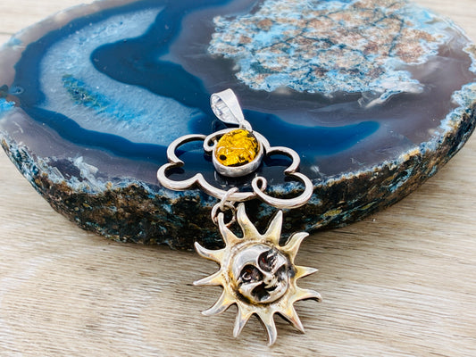Amber Sun in Sterling Silver Pendant