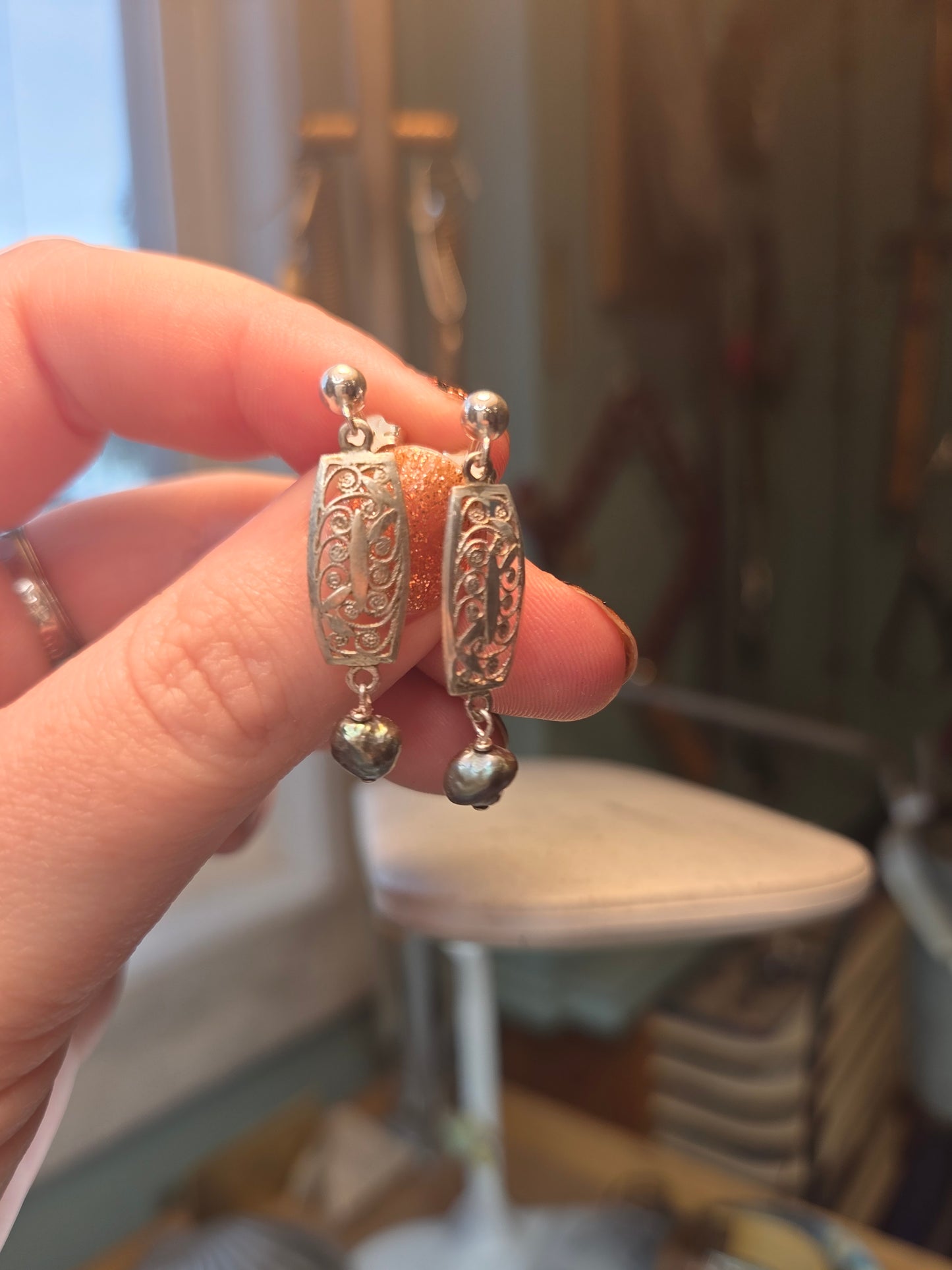 Sterling Silver and Pearl Earrings