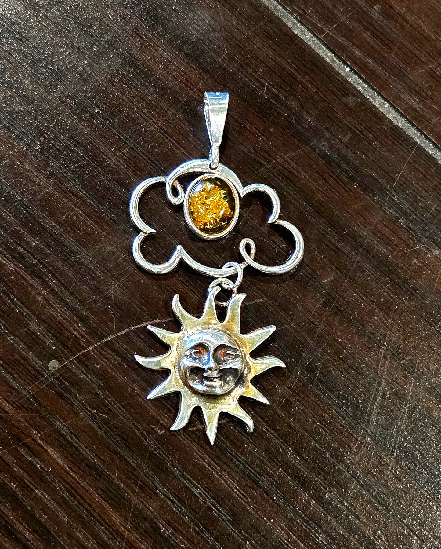 Amber Sun in Sterling Silver Pendant