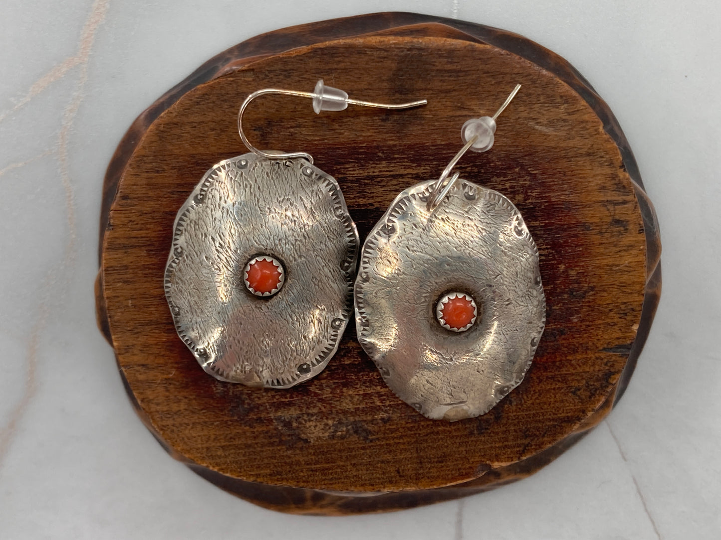 Red Coral Conch Belt Link Earrings