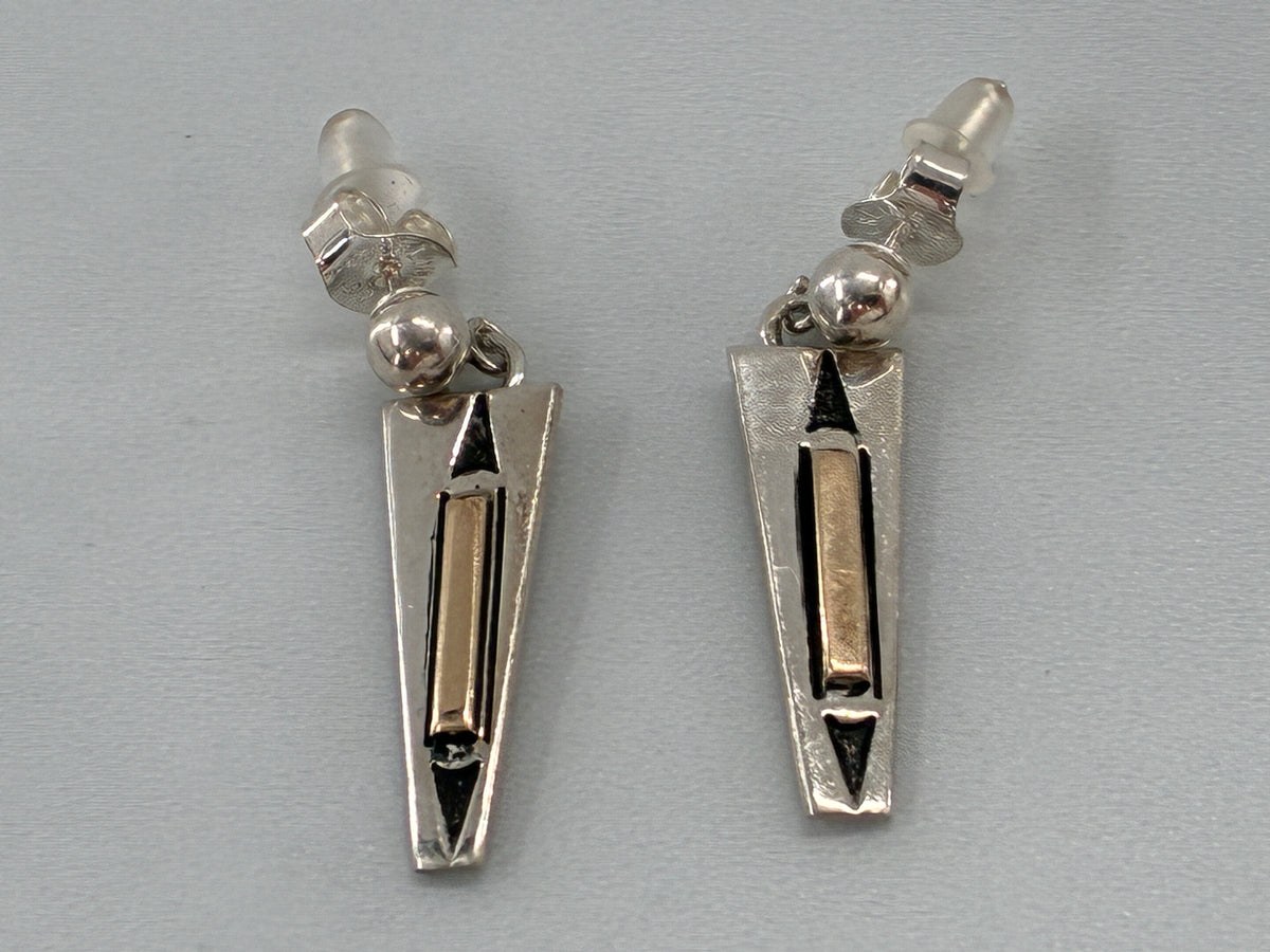 Rescued "M.M. Rogers" 14K Gold and Sterling Silver Post Earrings