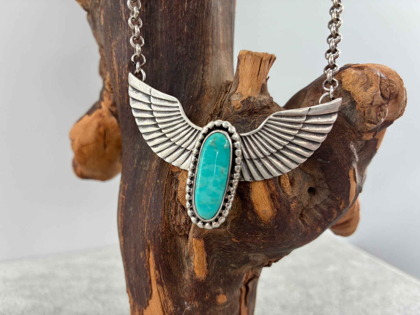 Turquoise and Wings - T. Skeets Sterling Silver Reborn Necklace