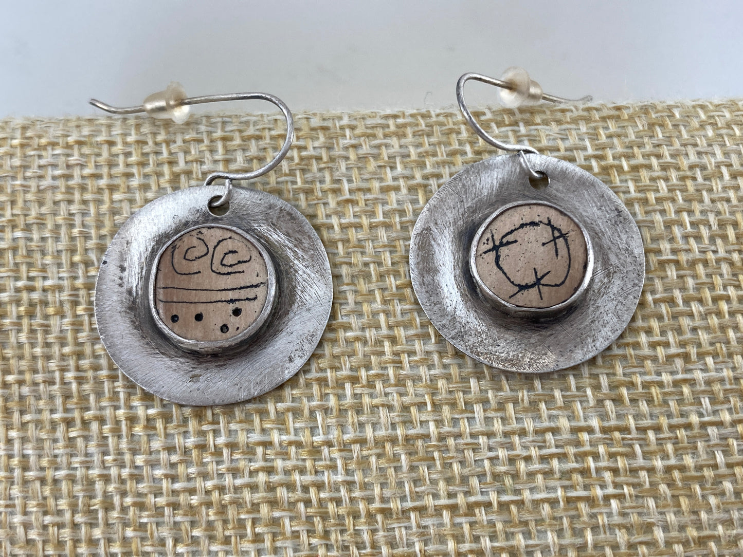 Etched Wood in Sterling Silver Earrings