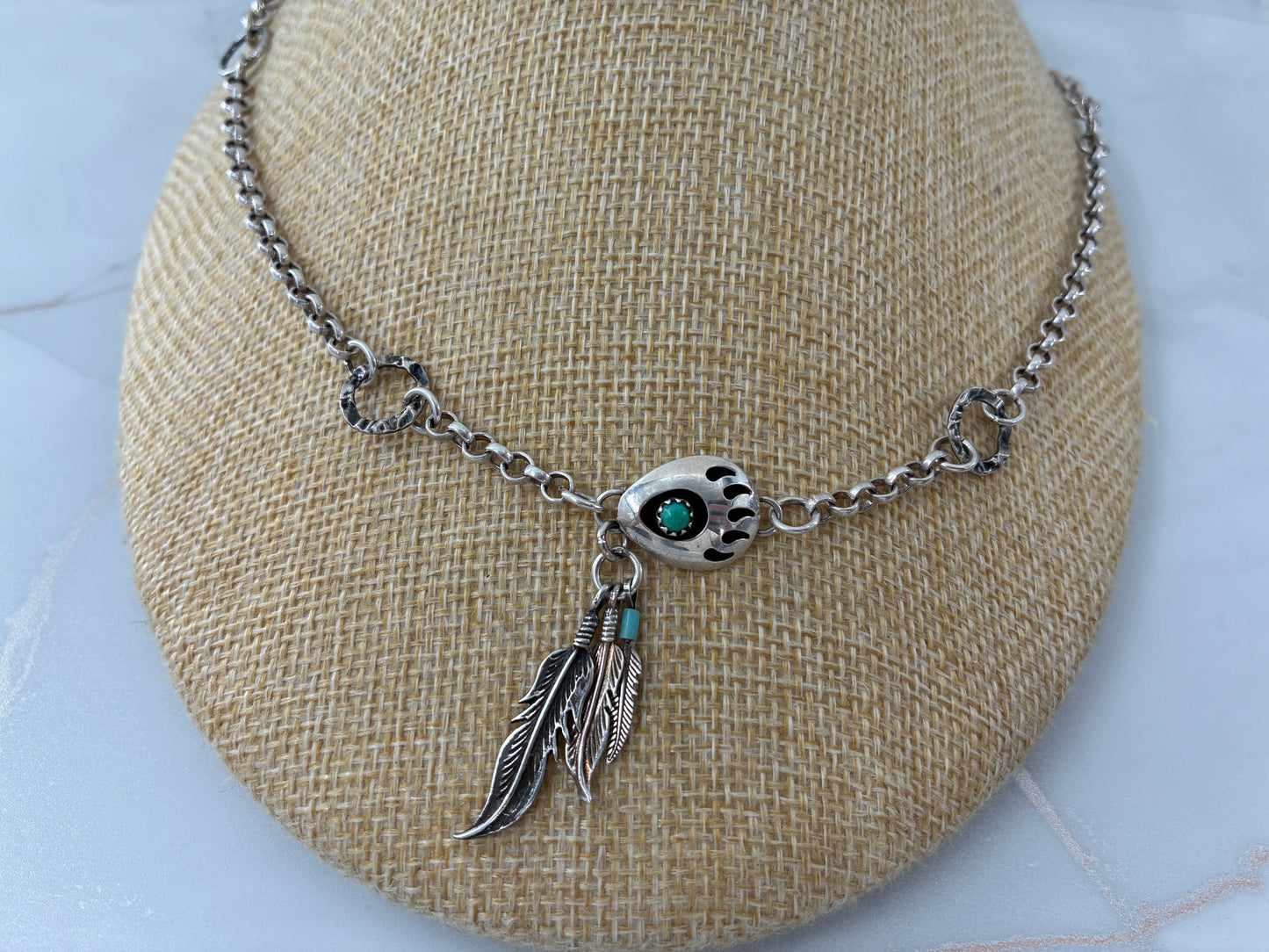 Bear Claw and Feathers Necklace