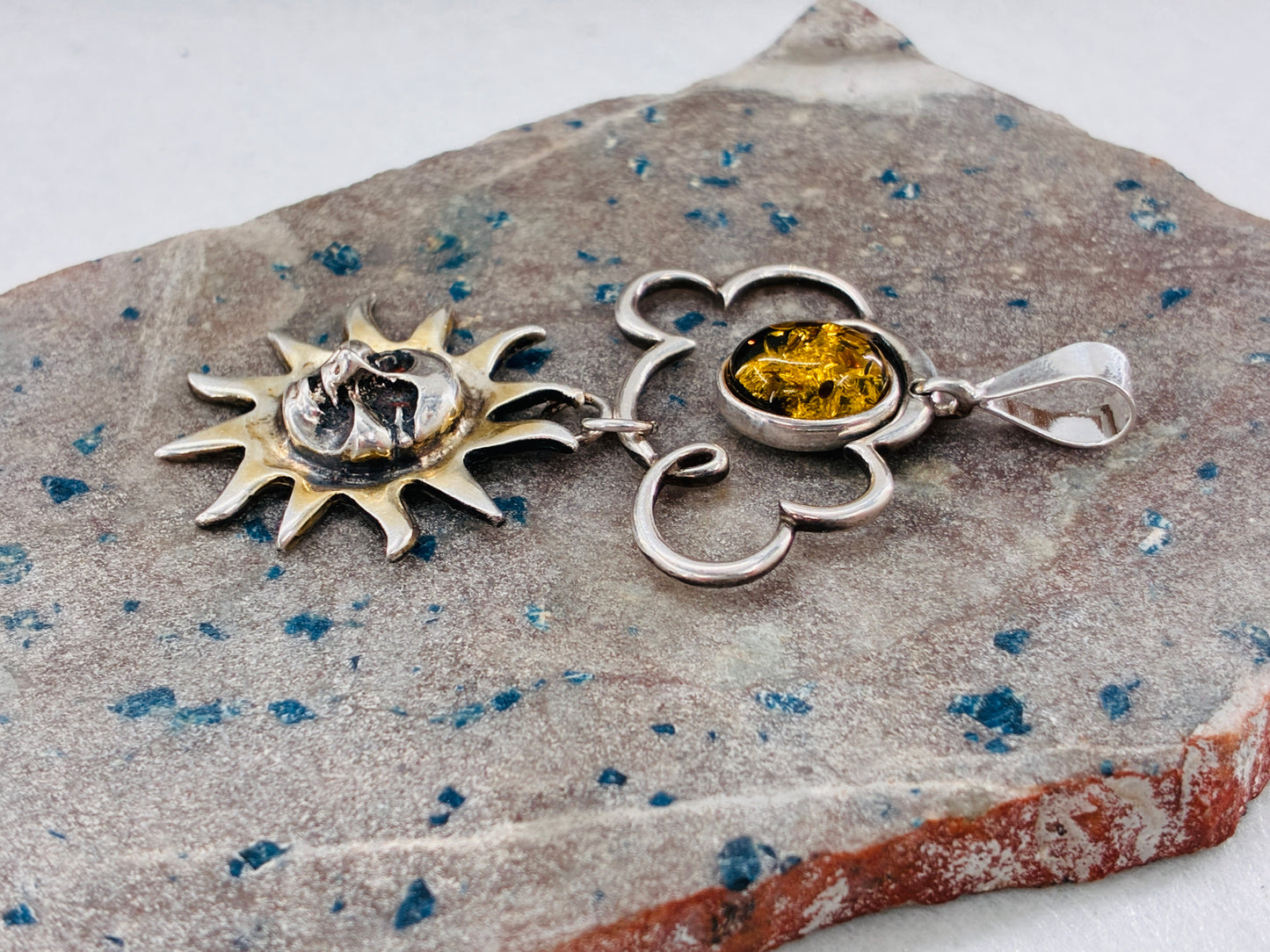 Amber Sun in Sterling Silver Pendant