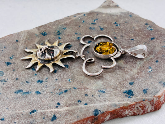 Amber Sun in Sterling Silver Pendant