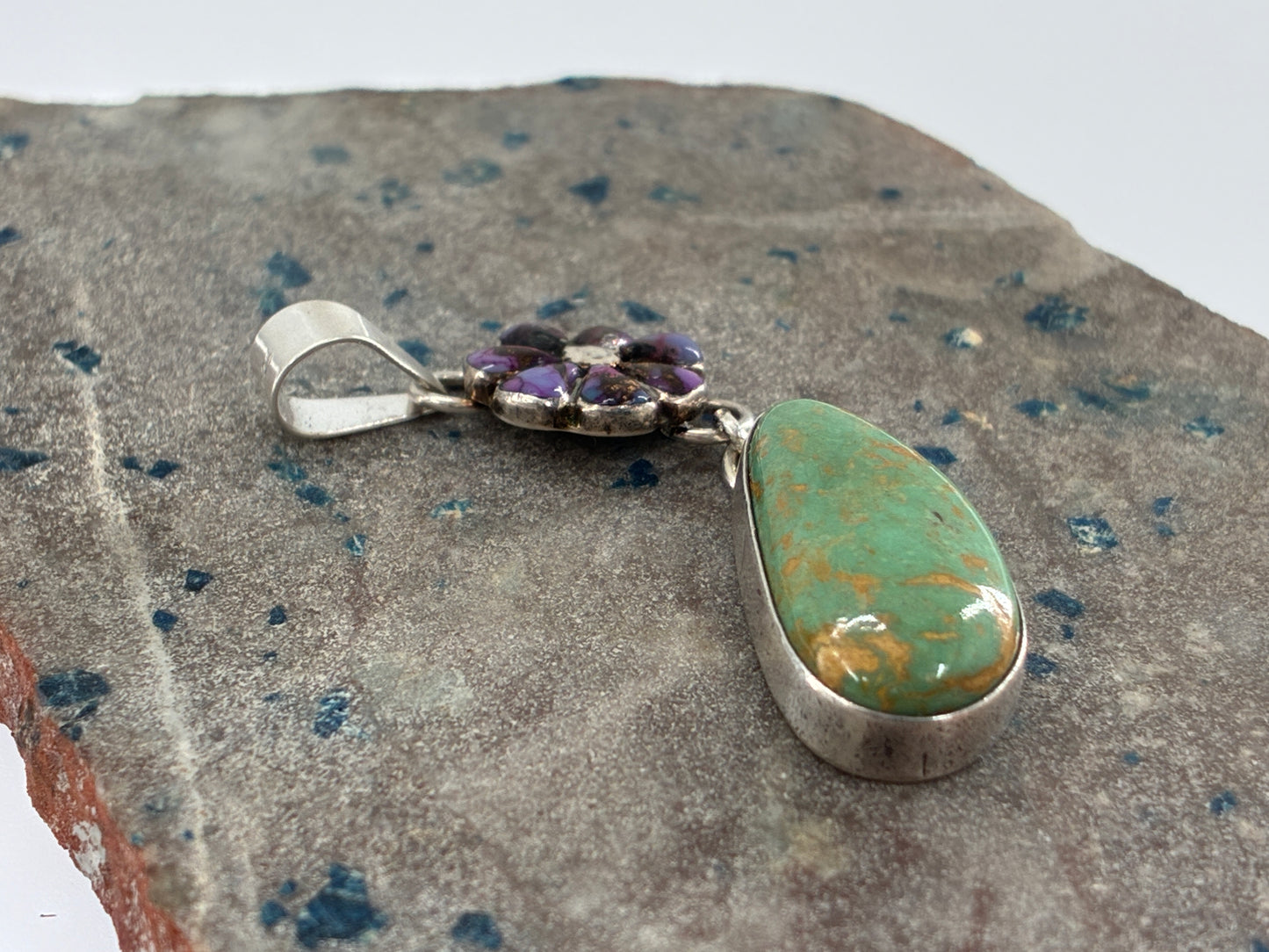 Mojave and Green Turquoise Sterling Silver Pendant
