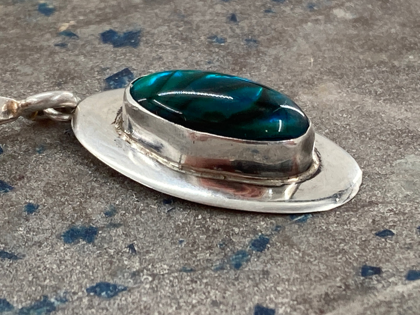 Green Abalone Shell in Sterling Silver Necklace