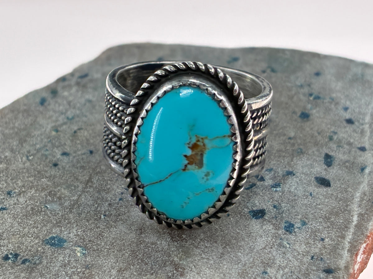 Artisan Cable Banded Turquoise Ring - Size 10.5