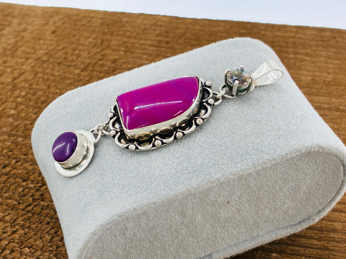 Mystic Cubic Zirconia, Pink Agate, Sugilite Pendant
